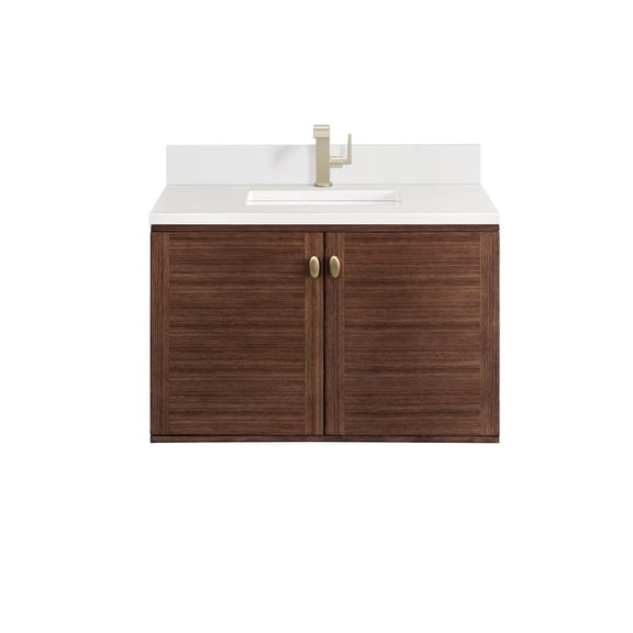 James Martin Vanities 36" Single Vanity, Mid-Century Walnut w/ Single Hole 3 CM White Zeus Top