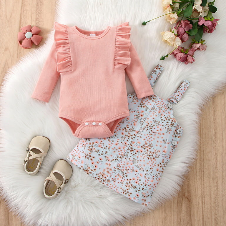 ASEIDFNSA Toddler Girl Pants Clothes for 1 Year Old Girl Children Girls  Winter Long Sleeve Ribbed Tops Flower Suspender Dress Set 2Pcs Outfits  Clothes