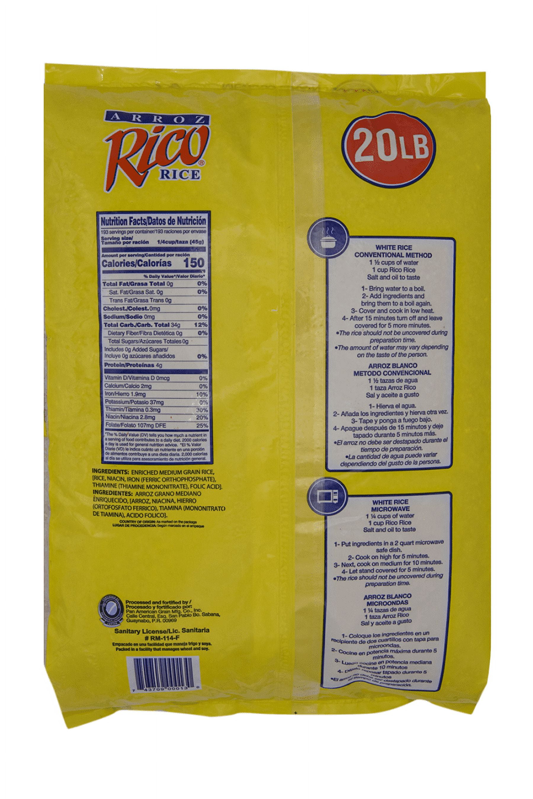 Rico Medium Grain White Rice, 20 Pounds, Gluten Free, No Allergens