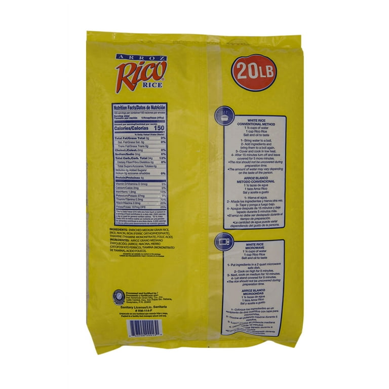 Rico Medium Grain Rice, Pure and Nutritious, 20 lbs - Walmart.com