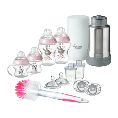 Tommee Tippee Closer to Nature Newborn Feeding Starter Set, Pink | Breast-Like Nipple, Anti-Colic Valve