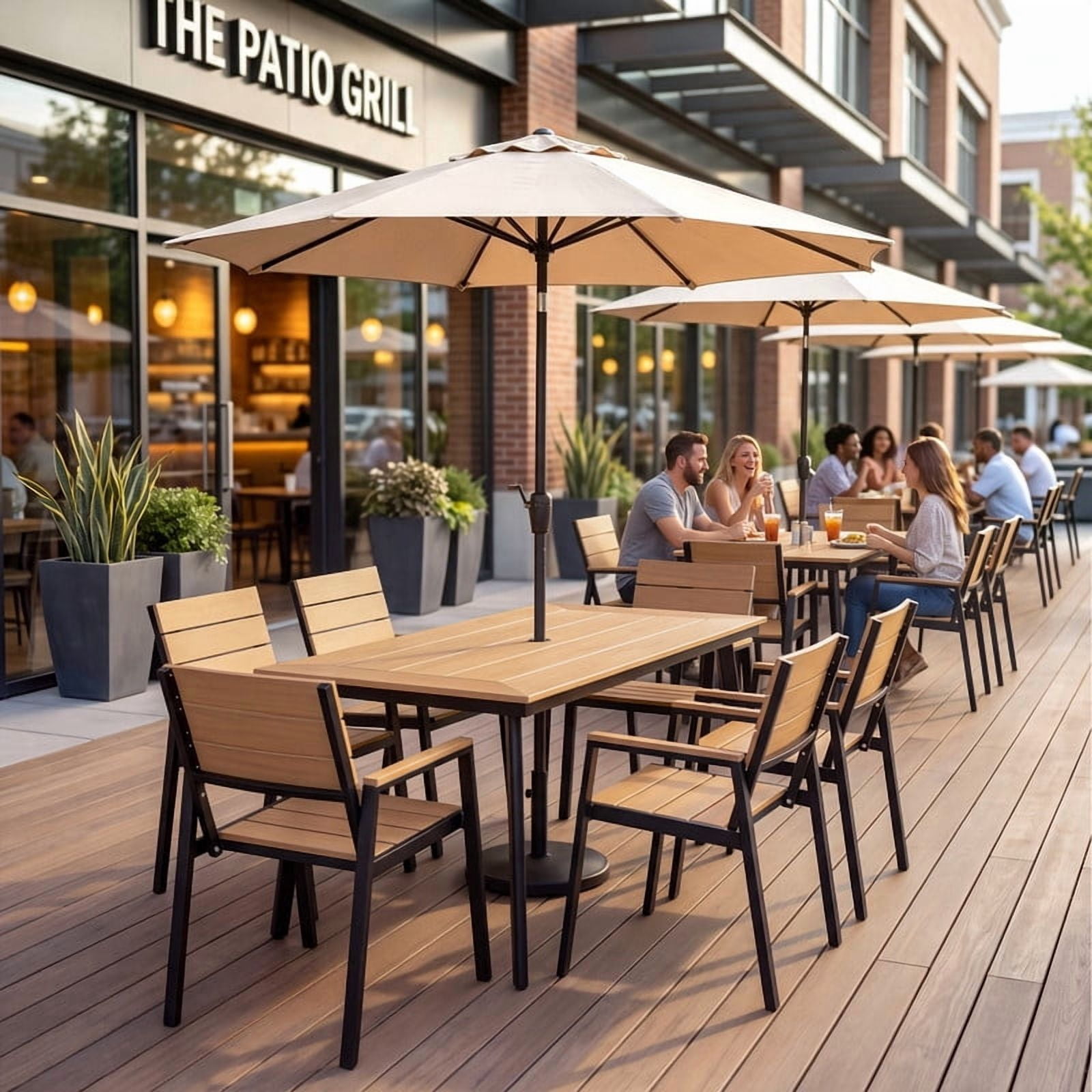 Vineego 7‑Piece Patio Dining Set for 6, Weather‑Resistant Aluminum & HIPS Outdoor Furniture with Umbrella Hole