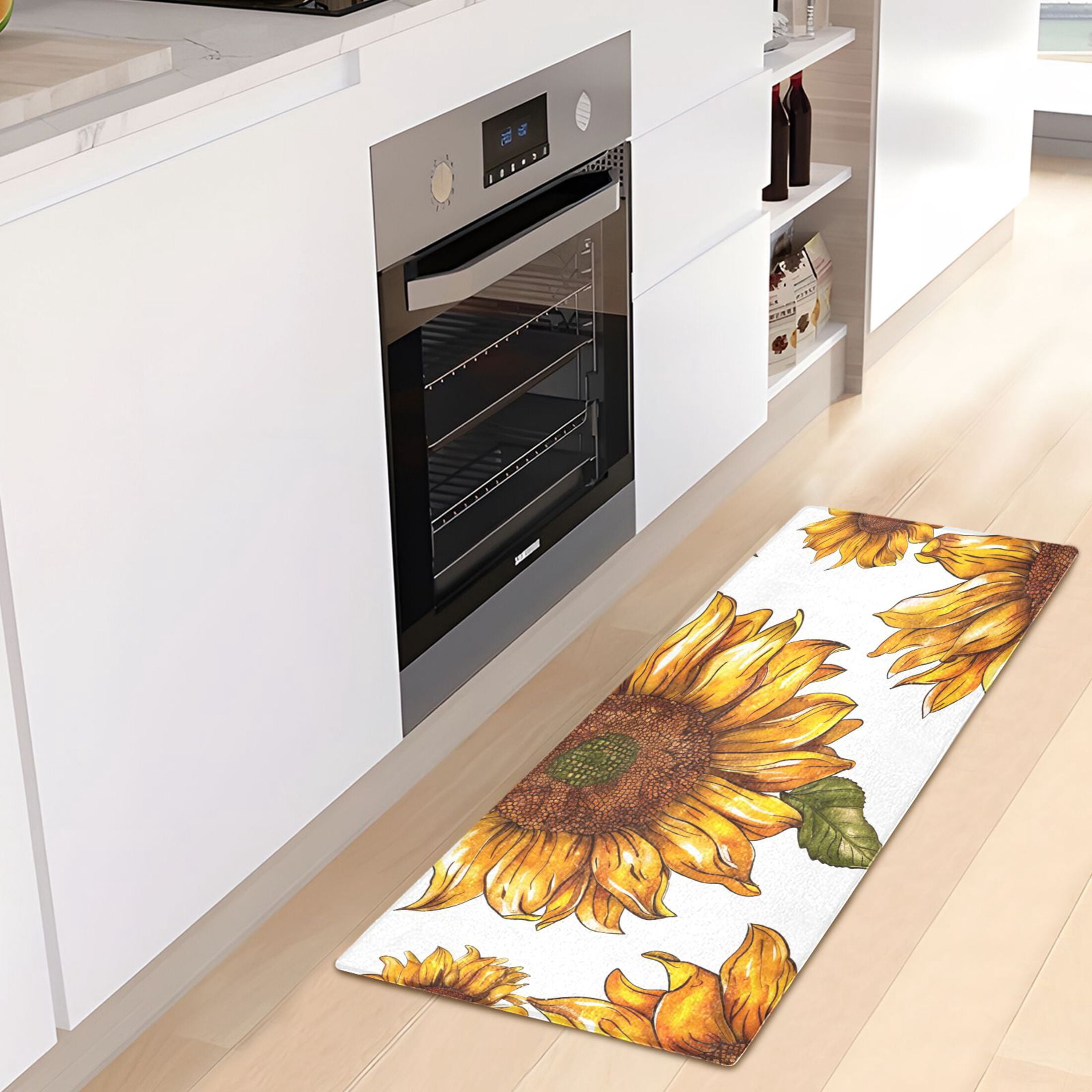 Sunflower in White Bathroom Rug 39x20 Non Slip Quick Dry Washable Bathroom Mats for Bedroom Living Room Kitchen