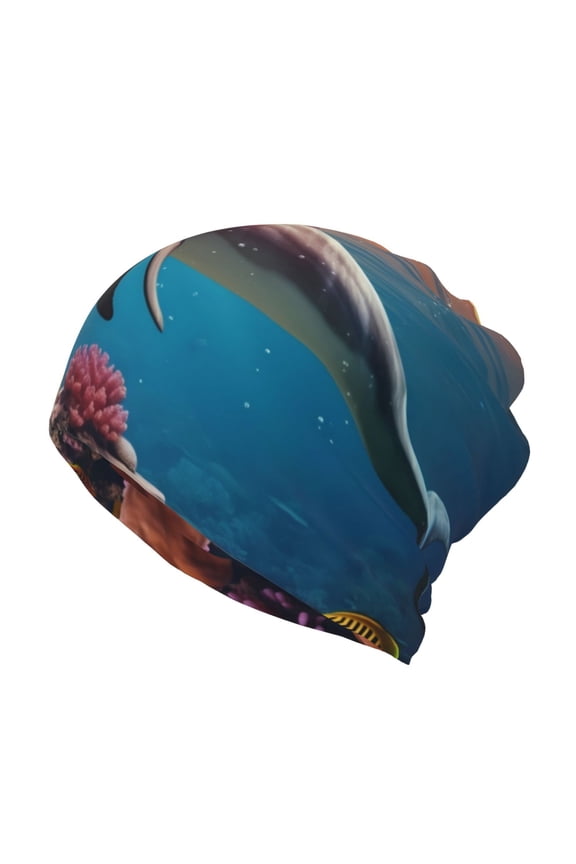 Underwater Plant Dolphin Slouchy Beanie Hat for Men/Women, Skull Cap Chemo Cap Night Sleeping Cap