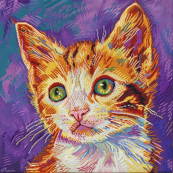 Cute Little Cat Portrait DIY 11CT Stamped Cross Stitch Kits for Beginners Easy Needlepoint Embroidery Counted Cross Stitch Art Craft for Wall Decoration 14x14inch(2)