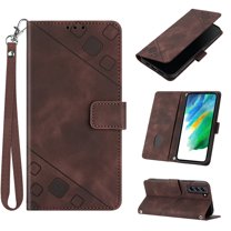 Tarise Phone Case for Samsung Galaxy S21 FE 5G, Premium PU Leather Card Holder Wrist Strap Magnetic Closure Flip Stand Function TPU Interior Book Cover for Samsung S21 FE 5G Wallet Case, Brown