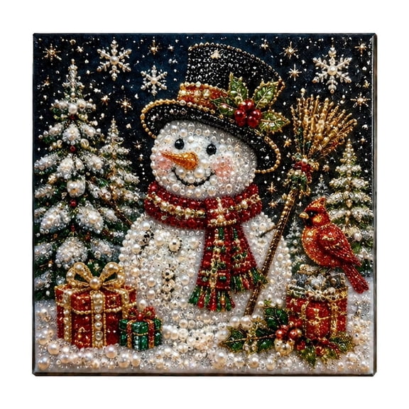 Christmas Diamond Art Kit 5D Snowman Full Drill Diamond Painting Wall Art for Home Decor Christmas Crafts for Adults Holiday Home Decoration