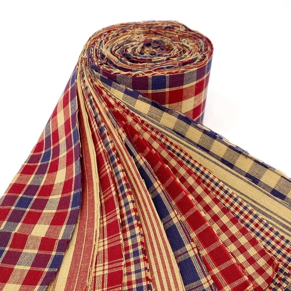American Heritage Red Blue Homespun Plaid Cotton Fabric 22 pc 2.5" X 44" Precut Roll (Jelly Roll) by JCS