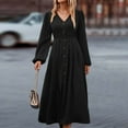 thumbnail image 2 of XVJRHAK Women Summer Dresses Womens Elegant V Neck Long Sleeve High Waist Vintage Wedding Guest Cocktail Party Swing A Line Midi Dresses Mid-Length(Black,L), 2 of 7
