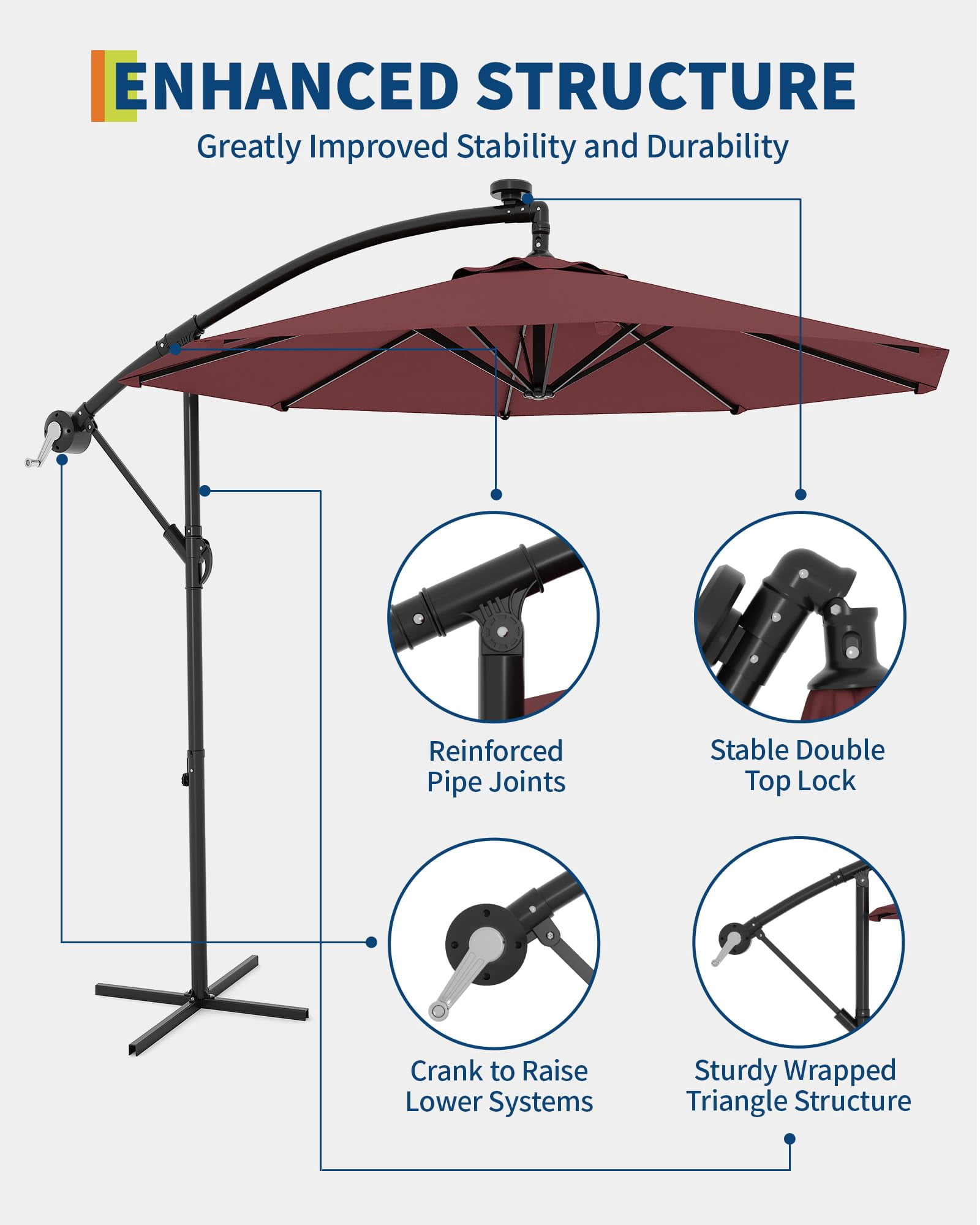 Goldensoil 10ft Patio Umbrellas Offset Outdoor Cantilever Hanging Umbrella with Infinite Tilt,Claret