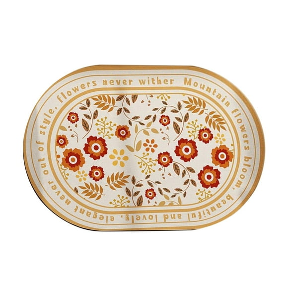 PureCasa Oval Bathroom Rugs 60*40cm Floral Print Soft Absorbent Bath Rugs Non Slip Quick Dry Bath Mats for Bathroom Floor, Tub and Shower, Home Decor Accessories