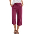 thumbnail image 2 of Women's Casual Wide Leg Capri Pants Elastic Waist Drawstring Lightweight Cropped Trousers with Pockets Wine M, 2 of 7