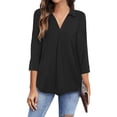 thumbnail image 1 of Blusa Cuello en V Manga 3/4 Color puro para mujer Camisa plisada holgada informal para verano primavera, 1 of 6