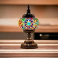 thumbnail image 3 of SILVERFEVER Mosaic Turkish Lamp Moroccan Glass for Table Desk Bedside Bronze Base Bundle with E12 Light Bulb-2 Sizes Turquoise Starbirst, 3 of 6