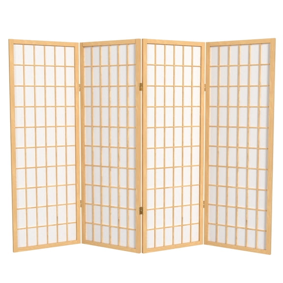 4 ft. Tall Window Pane Shoji Screen - Natural - 4 Panels