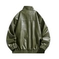 thumbnail image 3 of DPTALR George Men's Fashion Solid Color Motorcycle Leather Zipper Pocket Long Sleeve Jacket,Army Green Big and Tall Men XL, 3 of 3