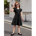 thumbnail image 4 of Vestido Arshiner para niñas, manga corta, verano, cuello en V con cinturón, 7-8Y, 4 of 8