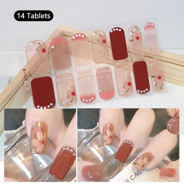 Pegatinas de uñas de oro rosa, cobertura completa, parche adhesivo para uñas, efecto espejo florístico, tiras de esmalte de uñas, prensa DIY en manicura artística
