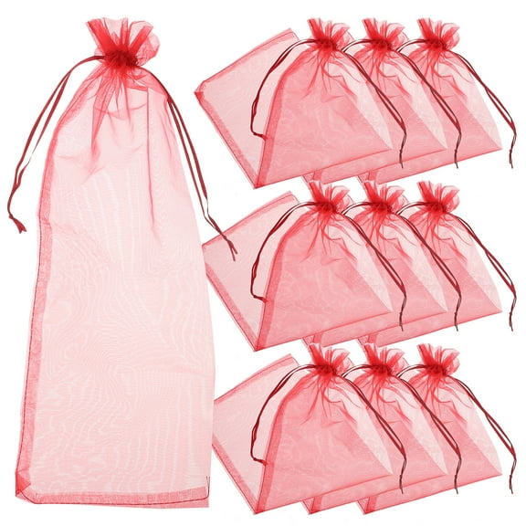 Raindrops  10 Pcs Organza Wine Bottle Gold Red Gift Bag Christmas Drawstring Bags