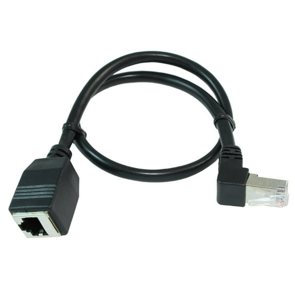 1.6ft CAT6 SHIELDED, Straight Female to UP-Angled Male, BLACK