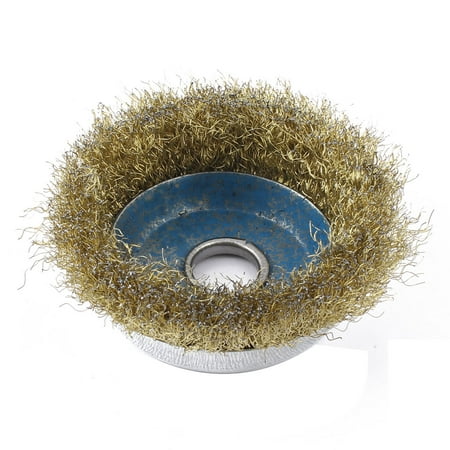 - Steel Circular Coarse Crimped Wire Wheel Cup Brush 9cm Diameter Brass Tone