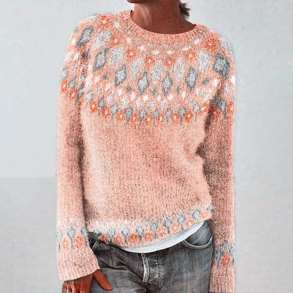 Women's Vintage Argyle Striped Knitted Sweaters Loose Long Sleeve Crewneck Pullover Casual Fall Winter Daily Tops Saffron XL
