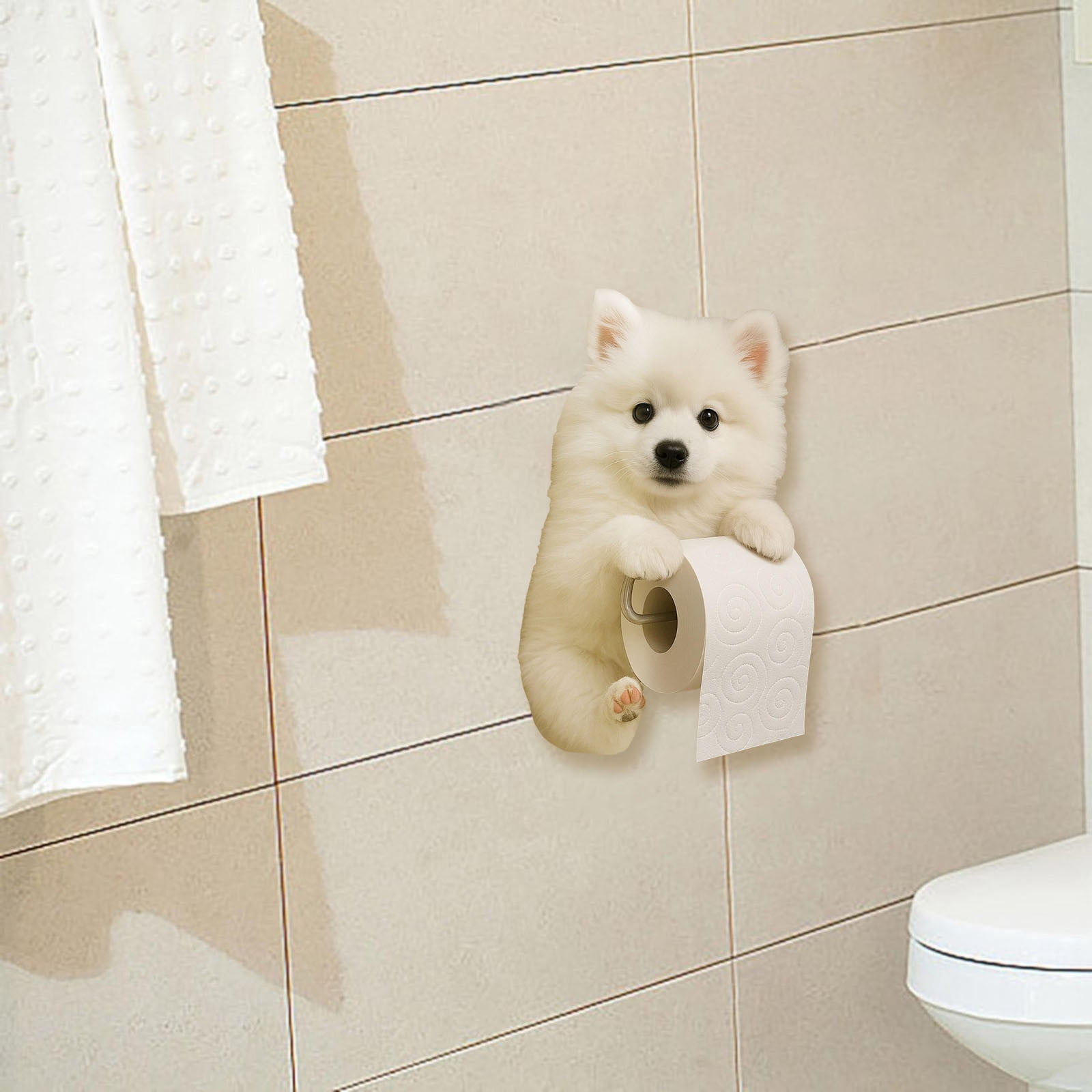 DUBF Dog Paper Towel Holder - Cute Puppy Wall Mounted Toilet Roll Dispenser - Pet Theme Bathroom Tissue Storage for Home RV Dorm Kitchen for Dog Lovers