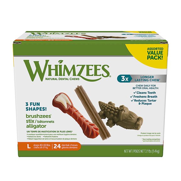 48 count (2 x 24 ct) Whimzees Dog Dental Chew Variety Pack Large