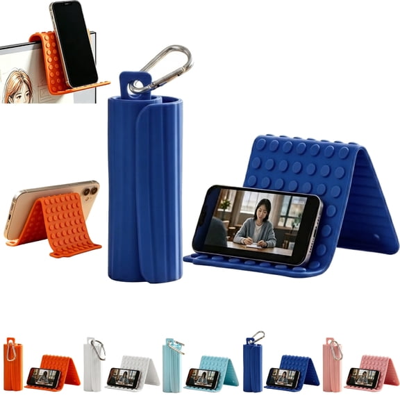 2026 Flexible Silicone Phone Holder, Foldable Portable Phone Stand with Aluminum, Anti-Slip Airplane Phones Holder, for Tablet Laptop,Folded into Any Shape