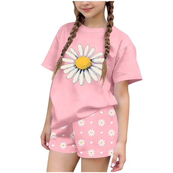 NAISIBABY Girls Floral Outfit Sets, Graphic Short Sleeve T-Shirt and Elastic Waist Shorts Kids Summer Fashion Clothes Watermelon Red Size 14