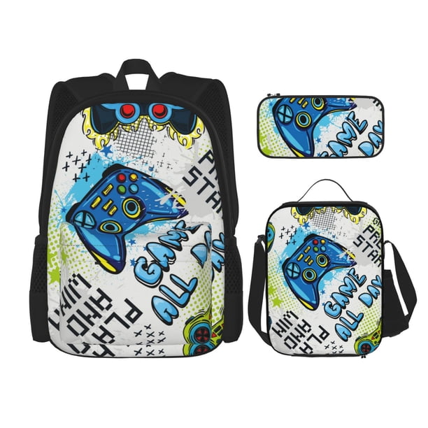 Balery Game All Day Mochila escolar 3 en 1 para niños: mochila resistente con lonchera térmica y estuche para lápices. Mochila escolar para niños y niñas.