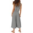 thumbnail image 4 of Roylamp Women's Summer 2 Piece Outfits Round Neck Crop Basic Top Cropped Wide Leg Pants Set Jumpsuits High quality, 4 of 5