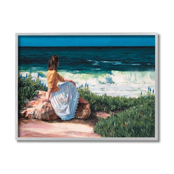 Stupell Industries Woman Gazing at Beach Coast Line Nautical Waves Design by Heide Presse