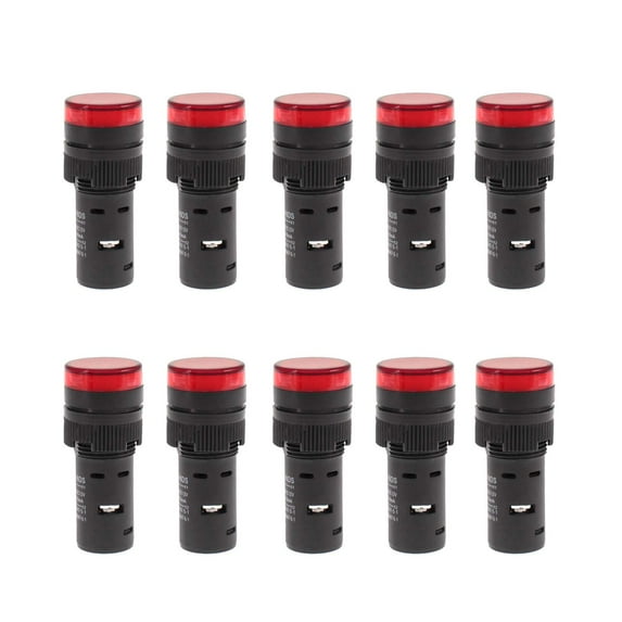 Shopcorp 20mA 16mm Energy Saving, Industrial LED Indicator Lights – 10 Red Bulbs for Industrial Equipment and Mount Panels in Operating Rooms and Distribution Boxes, 12V AC/DC