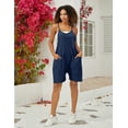 thumbnail image 3 of Lentta Women's Loose Short Overalls Summer Rompers Cotton Linen Adjustable Strap Shortalls Jumpsuits with Pocket (Navy-L), 3 of 5