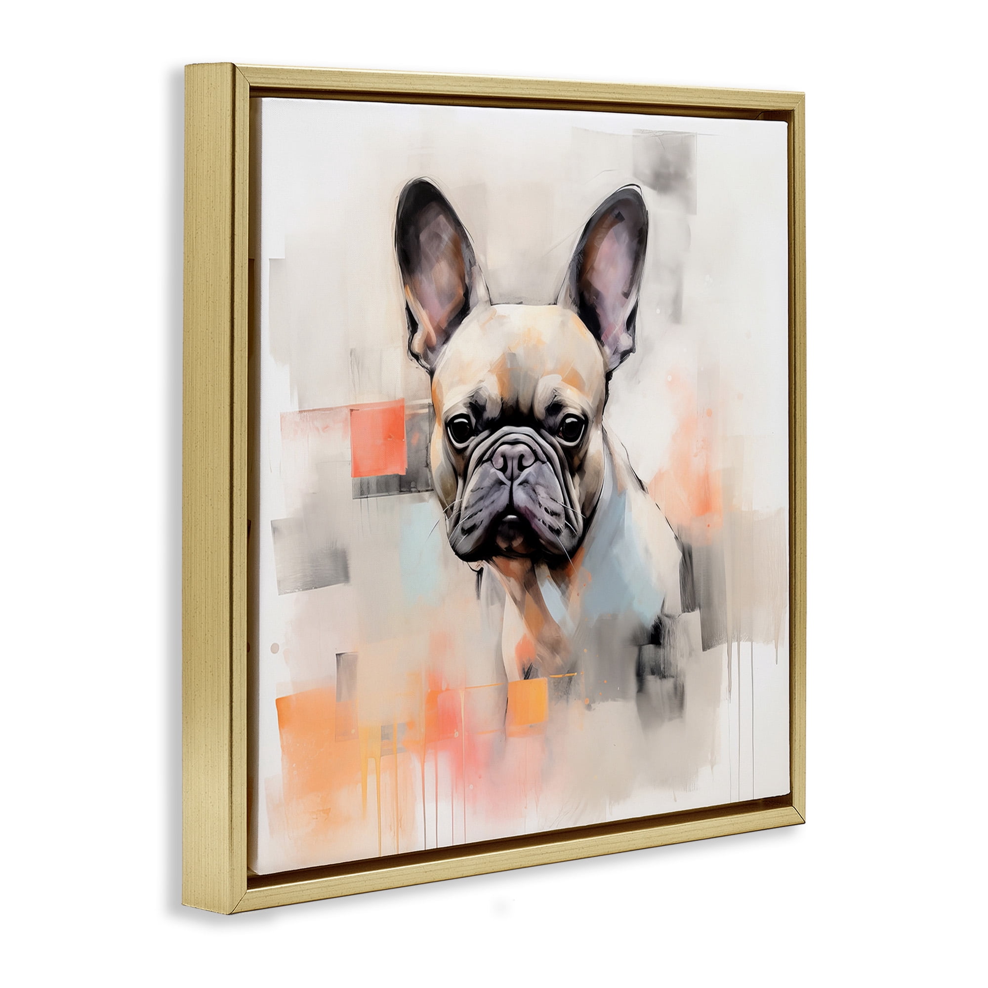 Stupell Industries French Bulldog Abstract Animals & Insects Painting Gold Floater Framed Canvas Art Print Wall Art, 18 x 18