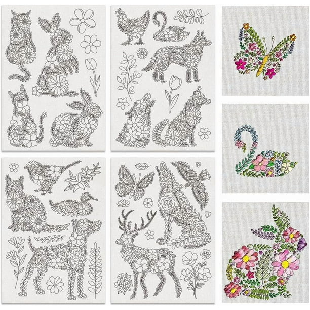 4 hojas (41 unidades) de estabilizadores solubles en agua para coser a mano con diseño de flores y hojas, para bordar y desgarrar.