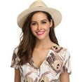thumbnail image 3 of Sombrero Panamá enrollable de paja de ala ancha para mujer, cinturón con hebilla, sombrero de playa Fedora UPF50+ (10 morado) brillar Electrónica, 3 of 4
