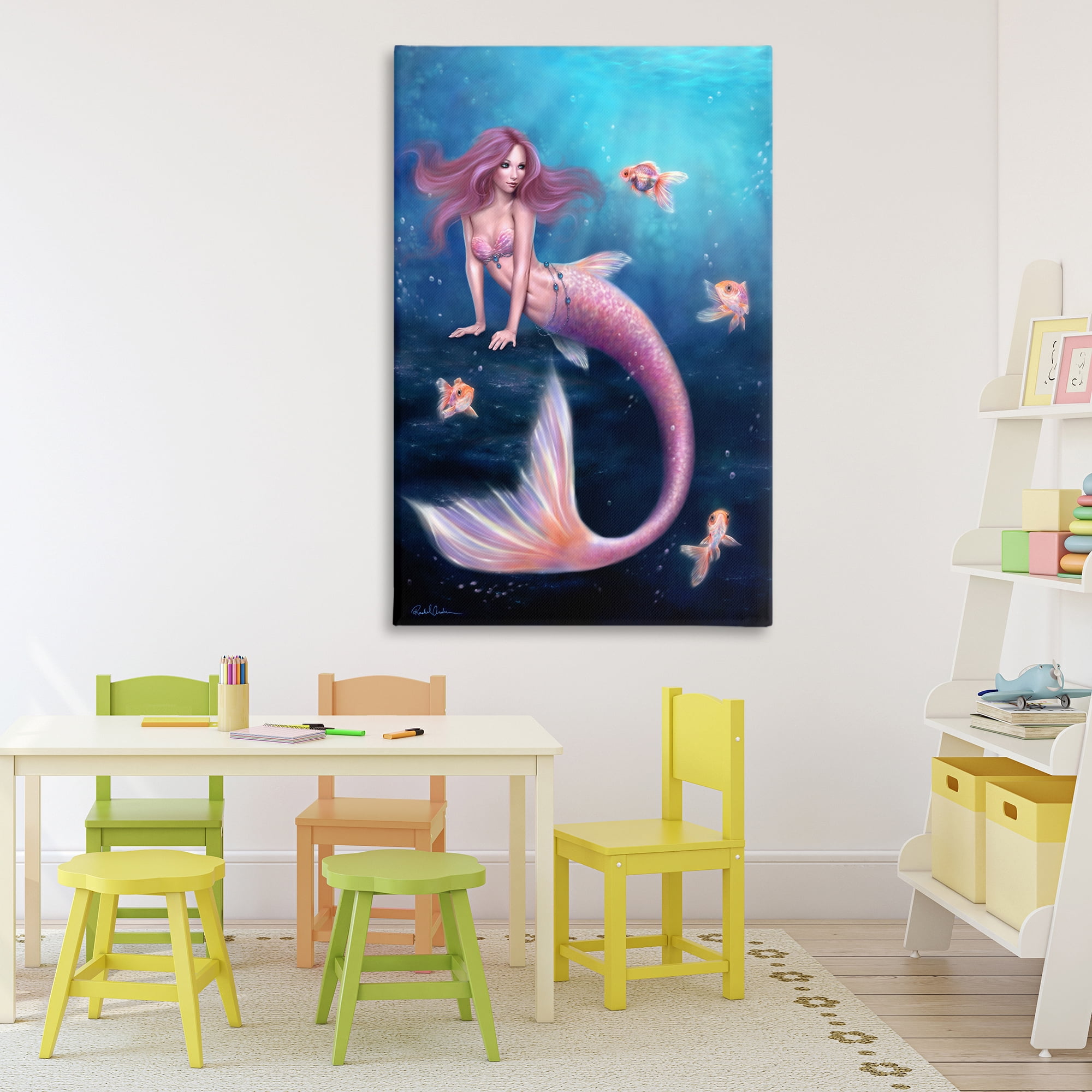 Aurelia Mermaid & Fish Canvas Wall Art, design by Rachel Anderson