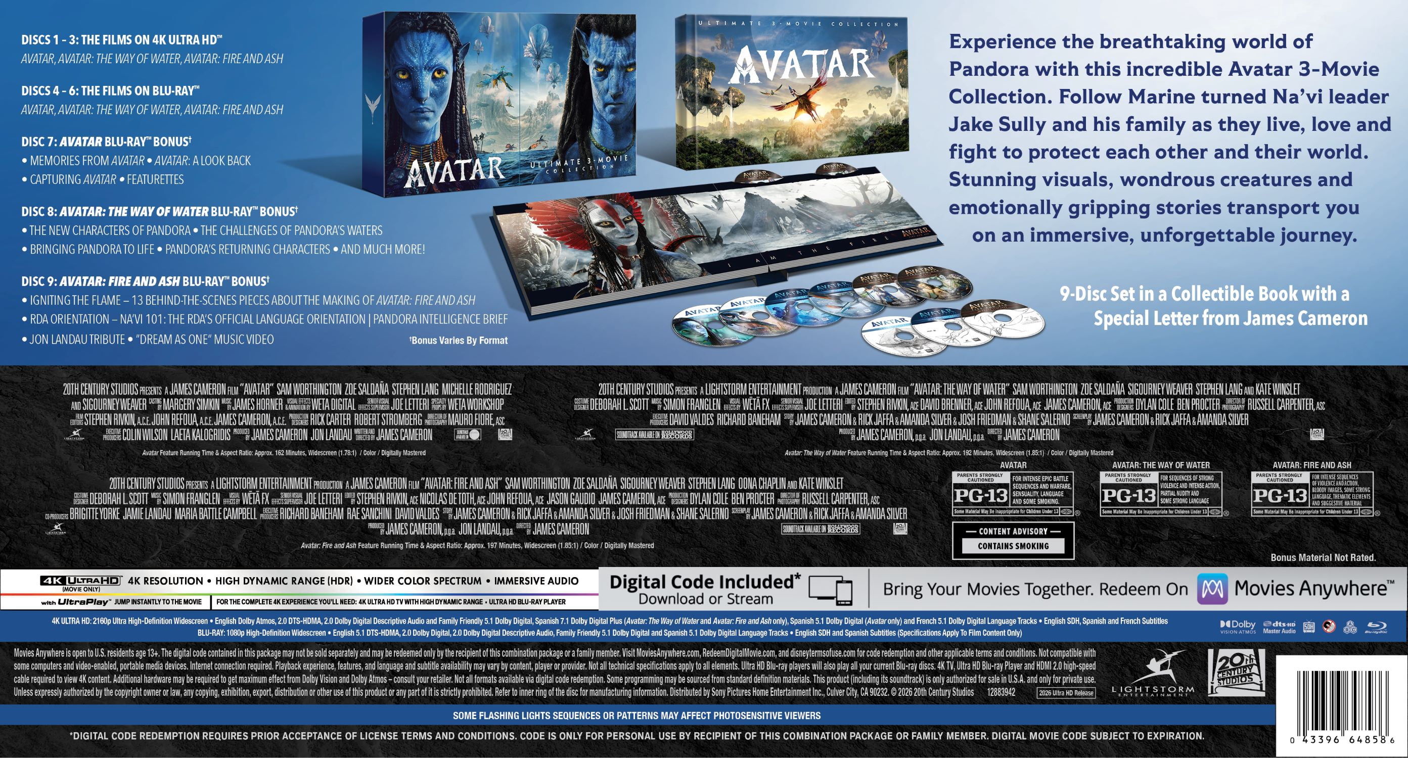 Avatar 3-Movie Collector’s Edition (4K Ultra HD + Blu-ray + Digital Copy) 20th Century Studios, Action & Adventure, Fantasy, Sci-Fi