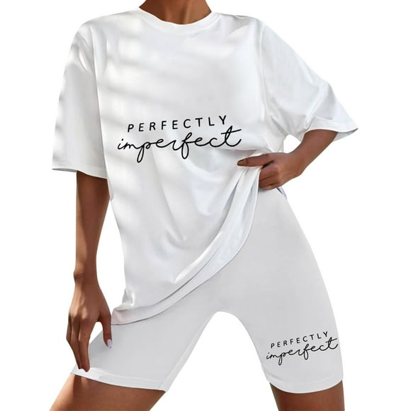 Wyzesi Women Shorts Suit Jean White Women Short Sleeve Top Shorts Set Casual Suit Sportswear Two Piece Sports Suit Shorts Suit Women Trendy Jumpsuit for Women Dressy Elegant