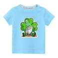 thumbnail image 2 of Lilgiuy Kids St Patricks Day Shirt Green Gnome Lucky Shamrock Tees Summer Solid Color Short Sleeve Lightweight T-Shirt Saint Patrick's Day Top Outwear (Blue), 2 of 5