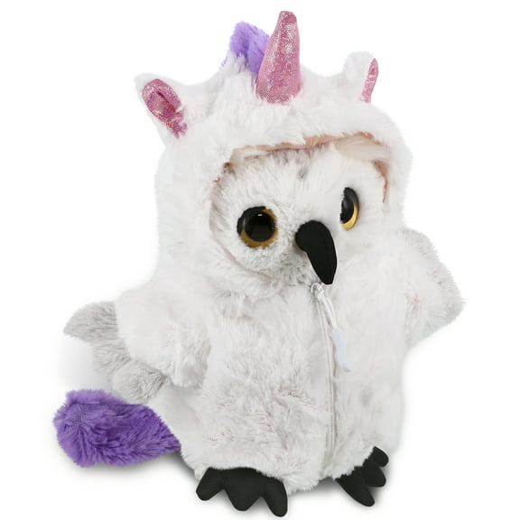 DolliBu White Owl Unicorn Plush Stuffed Animal Toy - Super Soft Birdcorn Dress Up with Removable Plush Unicorn Outfit, Cute Fantasy Wildlife Gift - 8.5 Inch