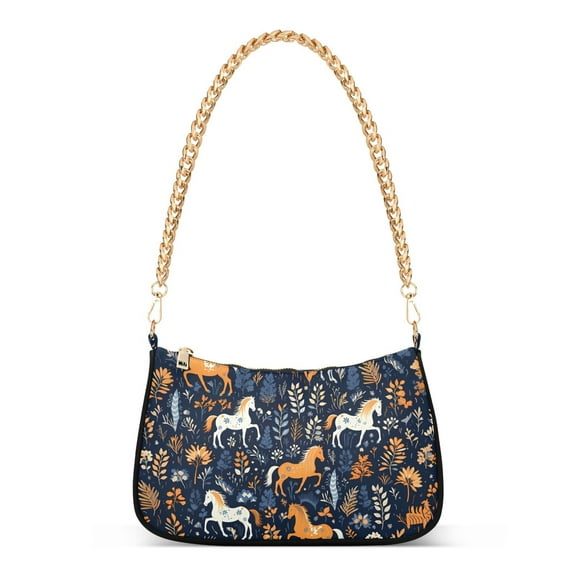Womens Chain Shoulder Bag Hores and Floral Classic Tote Handbags Fashion Clutch Hobo Purse with Zipper for Travel Casual