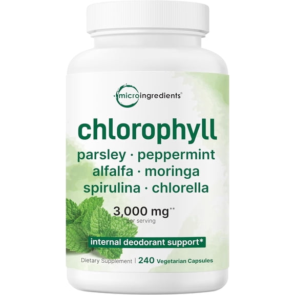 Micro Ingredients Chlorophyll Complex, 240 Vegetarian Capsules | 6-in-1 Supergreens Parsley, Moringa, Spirulina, Chlorella, & More | Internal Deodorant Supplement*