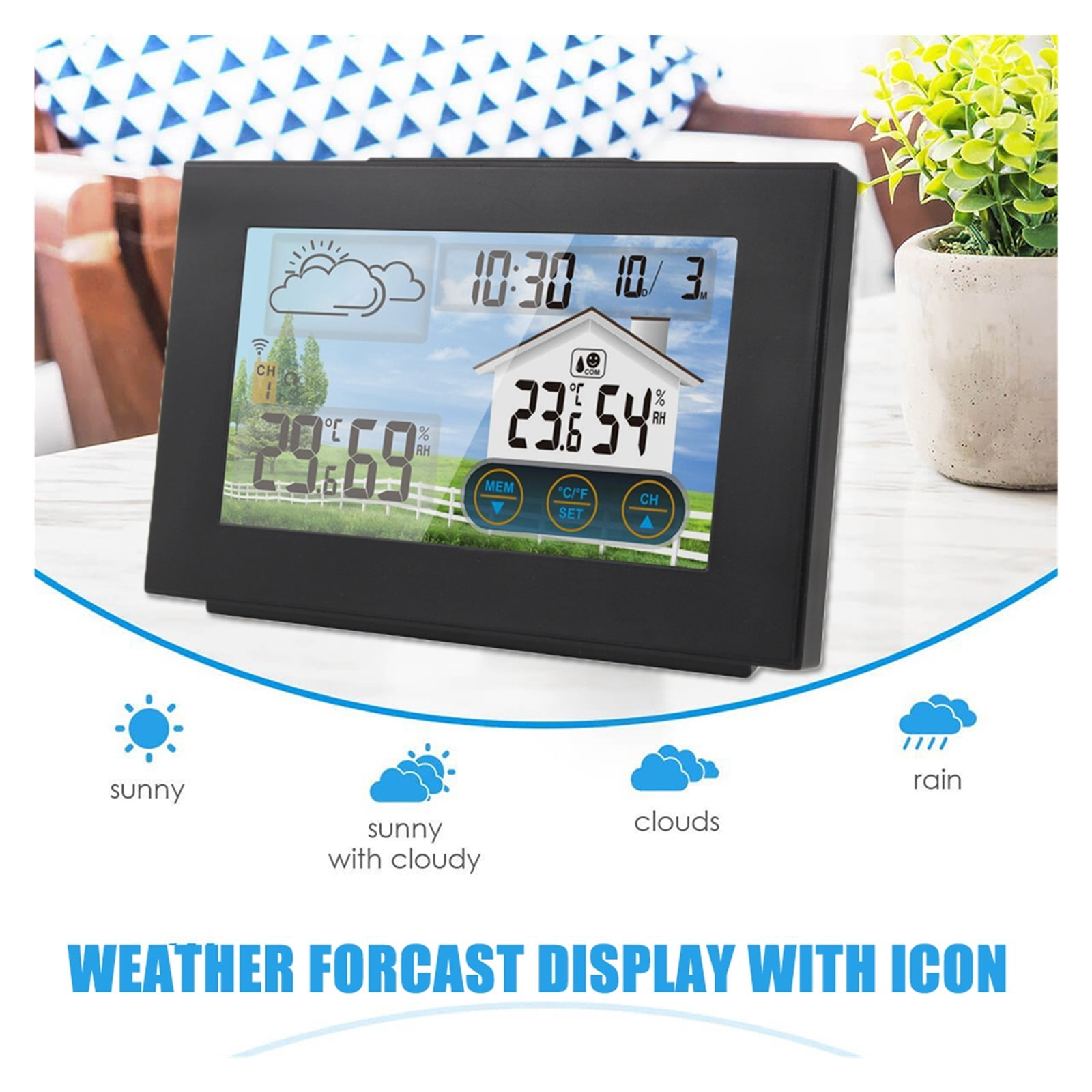Wireless Weather Station with Color Touch Screen, Indoor Outdoor Monitor Hub