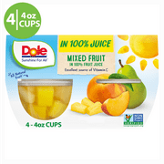 (4 Cups) Dole Fruit Bowls Mixed Fruit in 100% Fruit Juice, 4 oz