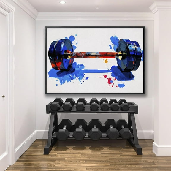 Colorful Dumbbell Wall Art, Sports Poster, Weightlifting Decor, Abstract Workout Art Poster, Gym Artwork, Ready To Hang, Unframed Canvas Size 12x18