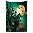 thumbnail image 3 of Ambesonne Teal Tablecloth Rectangular Table Cover, Halloween Haunted Castle, 60"x90", Orange Teal, 3 of 4