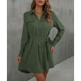thumbnail image 5 of Women'S Long Sleeve Button Down Shirt Dress Casual Loose Tie Waist Adjustable Sleeve Length Dresses Green S, 5 of 8